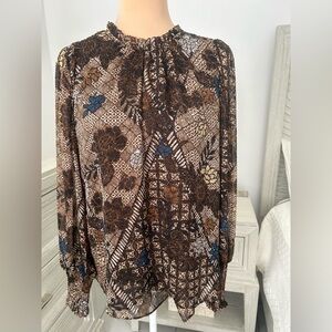 Joie Brown and Blue Patterned Blouse